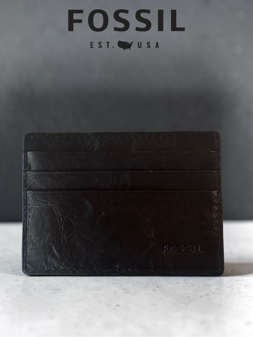 Fossil Men's Black Leather Card & ID Holder